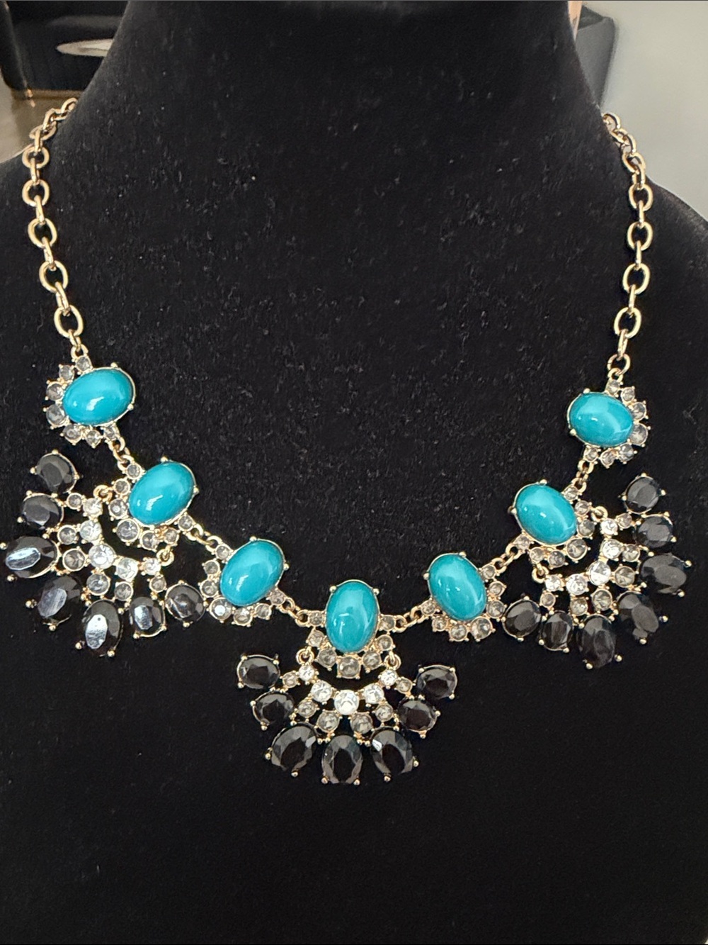 Gold-Tone Turquoise & Black Statement Necklace
